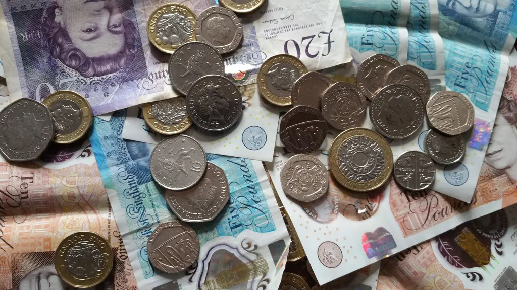British coins and banknotes of different values